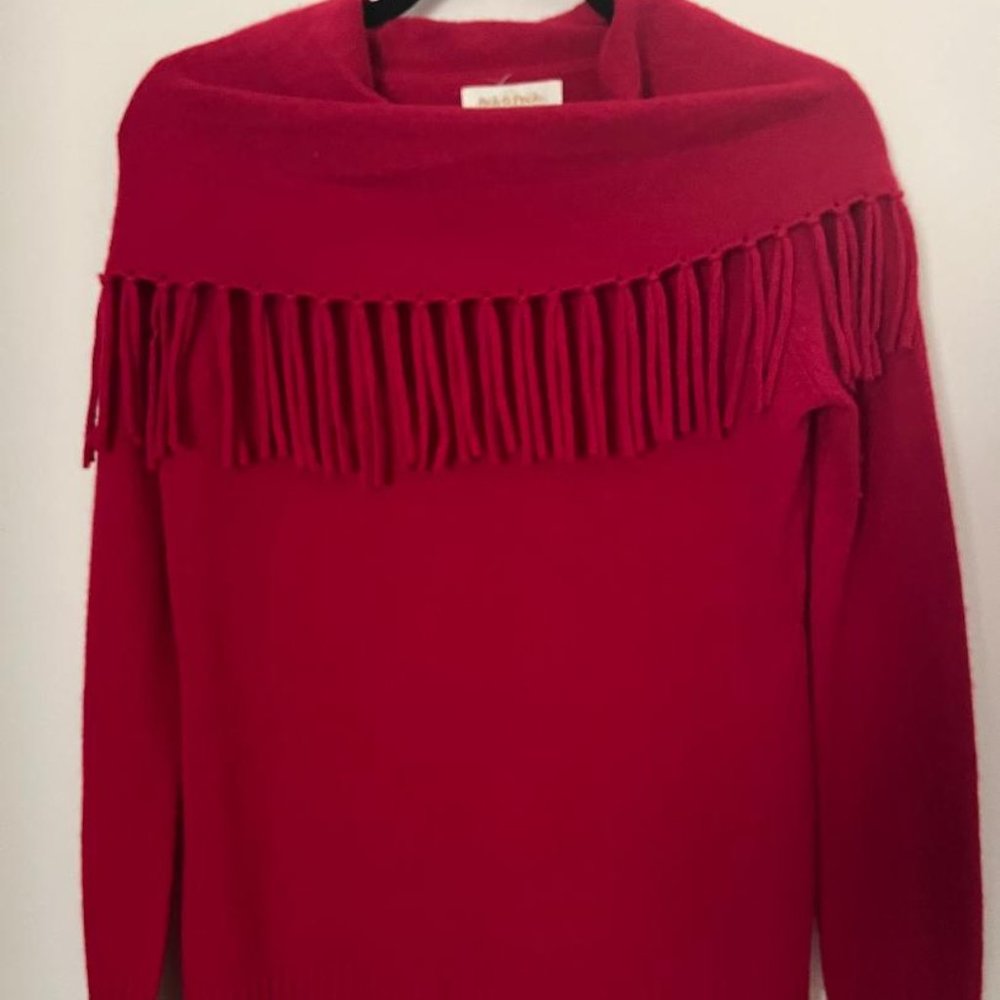 Peck & Peck Red Cashmere Sweater With Fringe Size Small